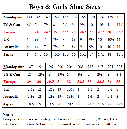 european size 33 shoe conversion